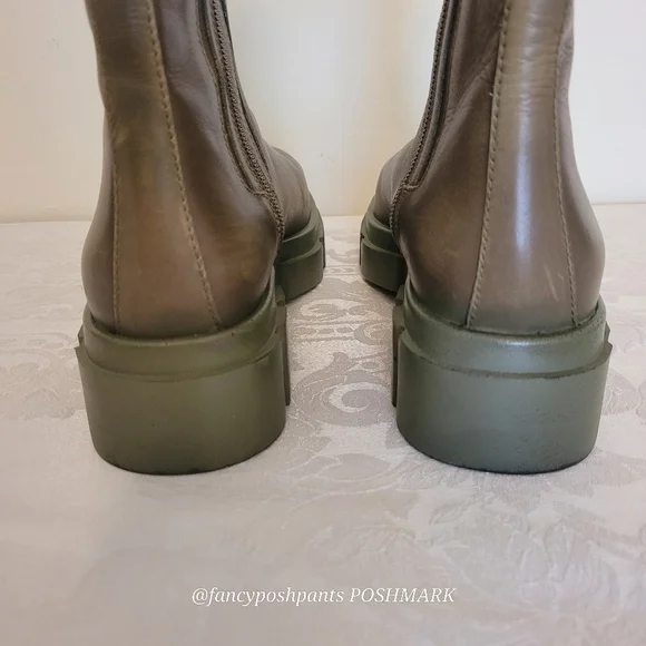 new!FREE PEOPLE olive green soft leather combat boot lug sole zipper elastic lux - Picture 10 of 17
